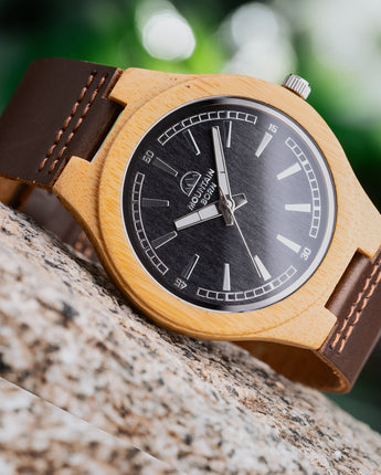 Mountain Born Personalized Bamboo and Ebony Wood Watch For Men
