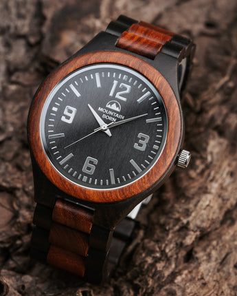 Mountain Born Personalized Ebony and Rosewood Wood Watch For Men