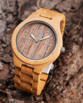 Mountain Born Personalized Bamboo and Walnut Wood Watch For Men