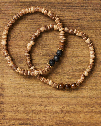 Natural Coconut Wood Bead and Stone Men's Bracelet