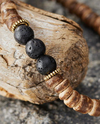 Natural Coconut Wood Bead and Stone Men's Bracelet
