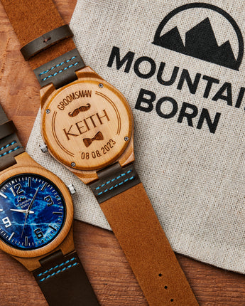 Custom Engraved Leather Watch for Groomsmen